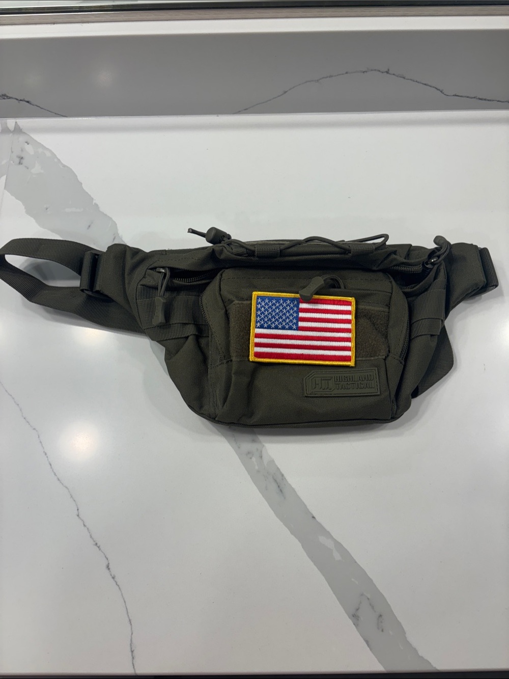 Highland Tactical Olive Green Waist Pack with American Flag Patch